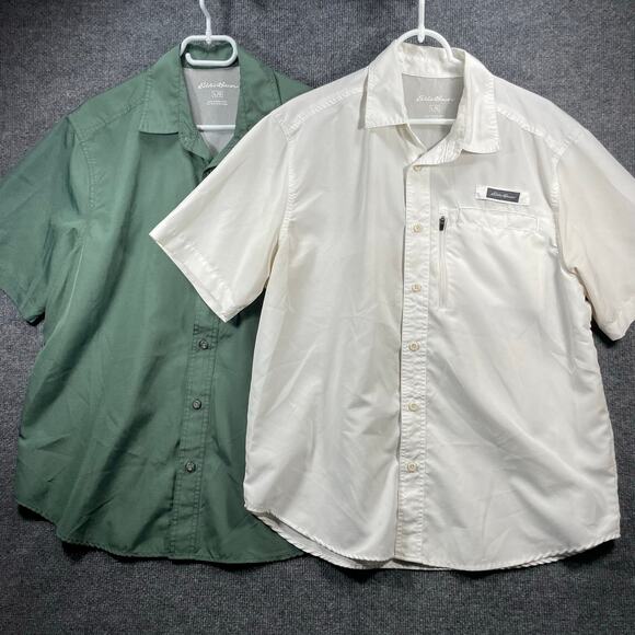 Eddie Bauer Tech Button Up Shirt X2 Men's Large Green/White Fishing Breathable - Picture 1 of 14